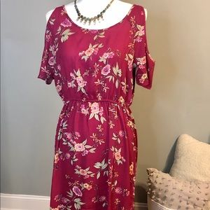 Floral Cold-Shoulder Maxi Dress in Berry
